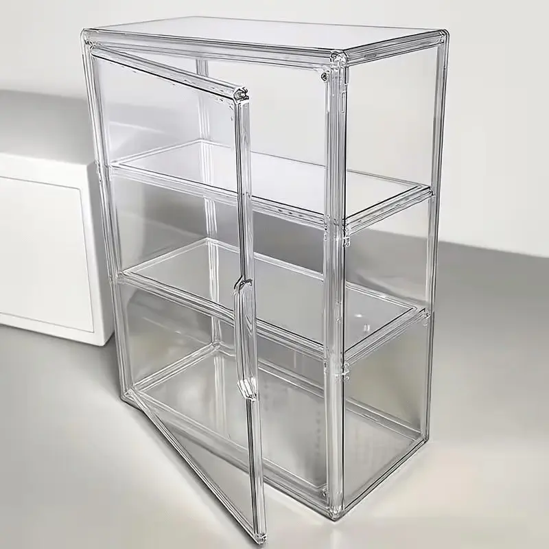 3-Tier Transparent Display Cabinet with Magnetic Door, Heavy Acrylic Structure, Large Storage Space, Modern Design for Home Office