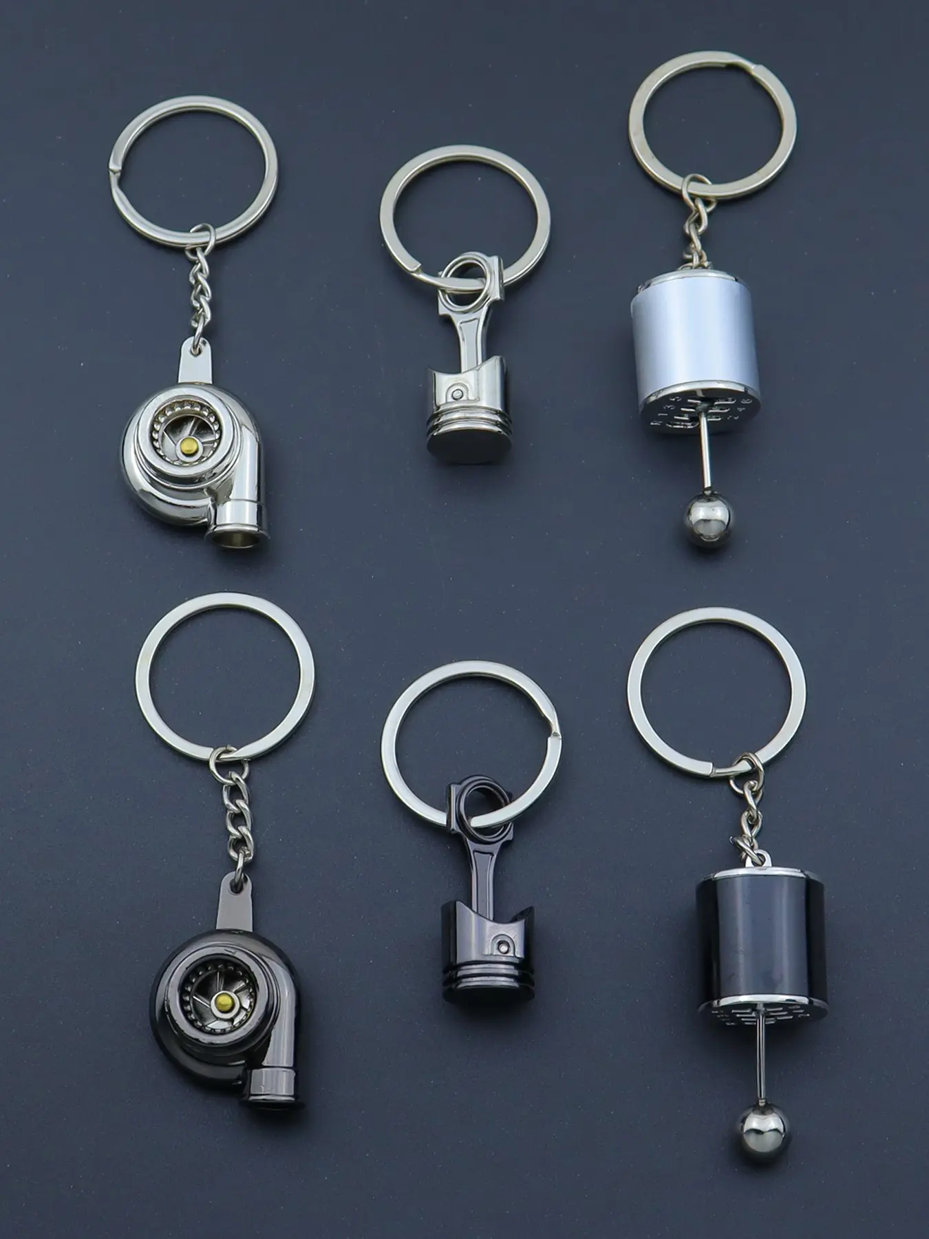 3pcs Creative Car Modification Keychains, Piston Turbo Gearshift Design, Automotive Culture Keychain, Gift Keychain for Car Enthusiasts