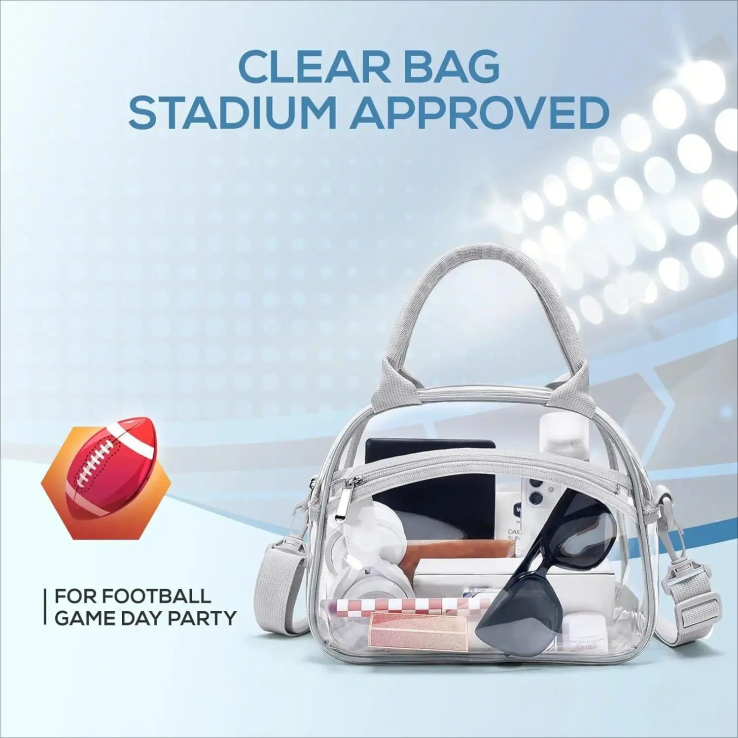 Clear Crossbody Bag for Gym, Concerts & Sports Events, Transparent Shoulder Bag for Men & Women - Holds Wallet, Phone, Glasses & Travel Essentials,summervibes Outdoorfun