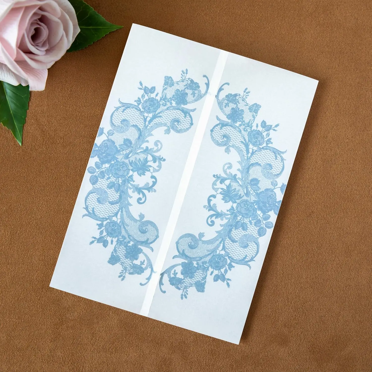 50 count Dusty Blue Lace Vellum Jackets for 5x7 Wedding Invitation | 135GSM Lace Vellum paper for 5x7 Invitations, lace wedding invitation kit Envelope for weddings, bridal  showers