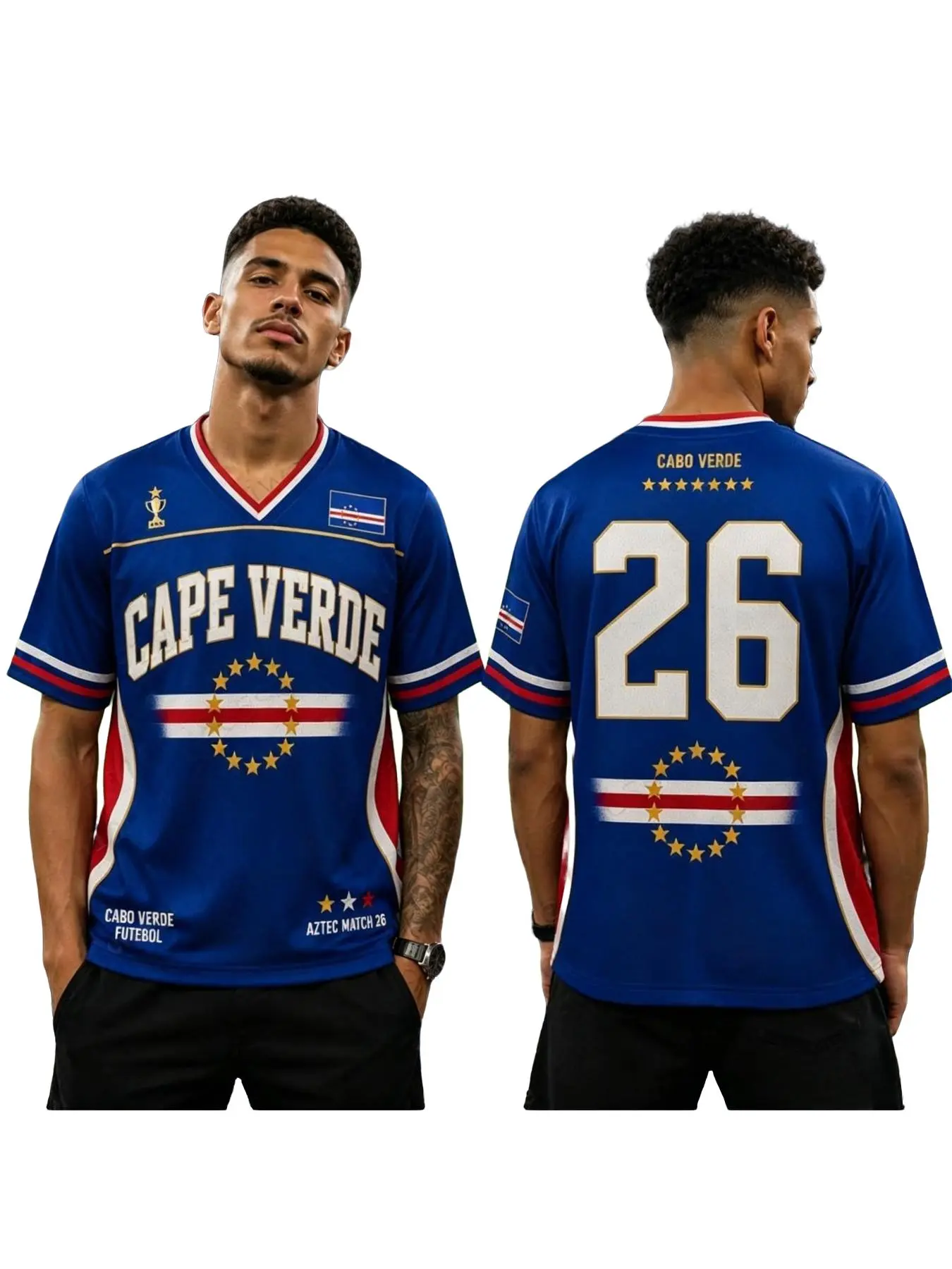Cape Verde 2026 Summer Soccer Jersey, Short Football Jerseys, Soccer Shirts, 3D Print Flag Short Sleeve T-Shirt, Unisex National Team Fan Top, Breathable Sporty Casual Wear