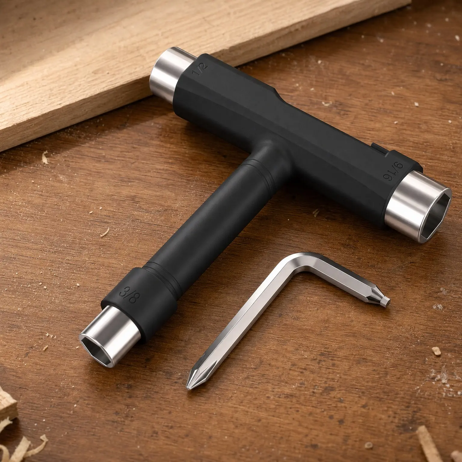 All-in-One Skateboard T Tool with T-Type Allen Key and L-Type Phillips Head Screwdriver, Multi-Function Portable Skate Tool Accessory