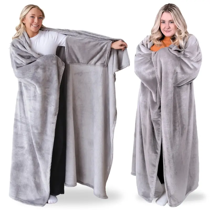 1Wearable Blanket[Back to School & College Dorm Essentials]Super Blanky with Patented Integrated Pocket Sleeves – Soft Oversized Fleece Throw for Adults & Teens, Hands-Free Cozy Blanket for Dorm Room, Home, Couch, Travel & College Gifts