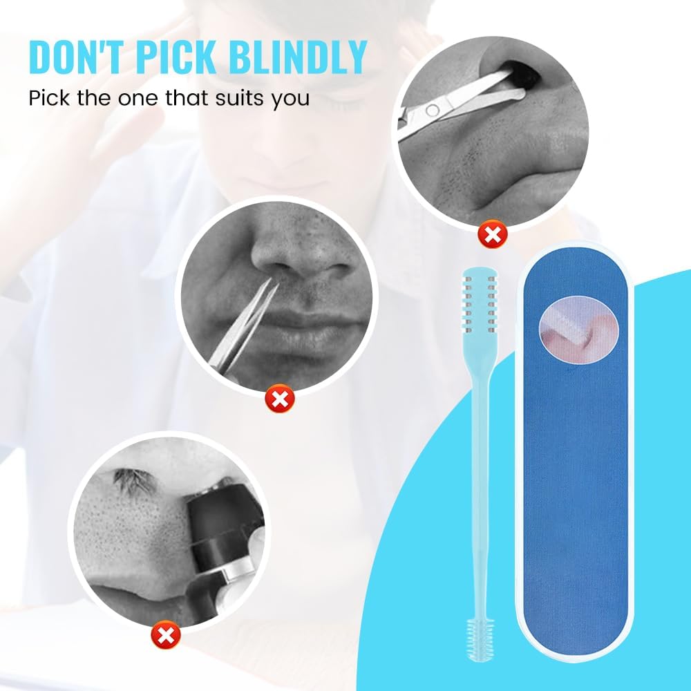 2-in-1 Nasal Hair Cutter, 2025 New Double Sided Nose Hair Knife, Portable Nostril Hair Remover Tool, 360 °   Rotating Nose Hair Trimmer with Ear Picker for Women and Men (Blue, 3 PCS)
