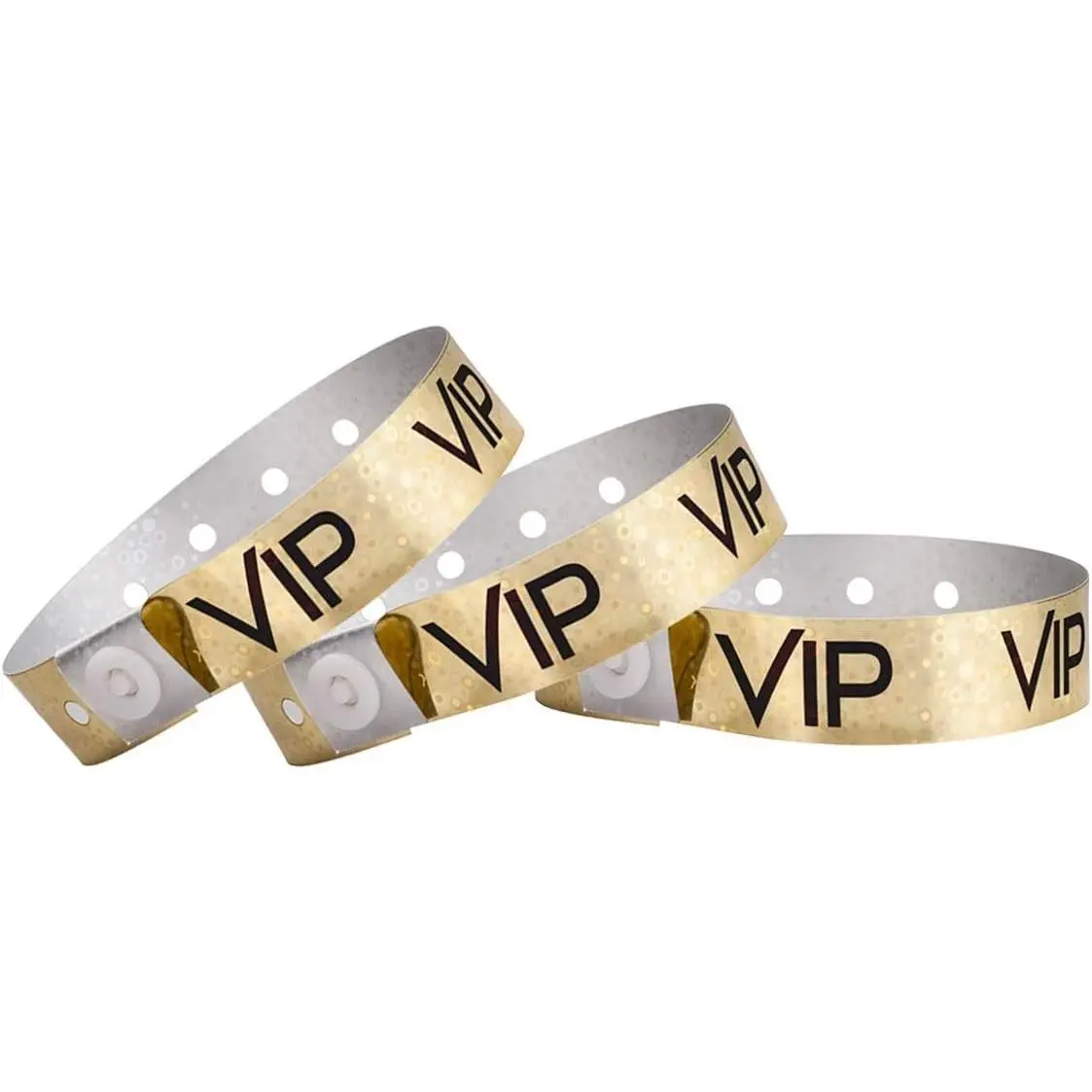 100 Premium Holographic Gold VIP Plastic Secure Snap Wristbands | Extended Wear, Security Snap Prevents Reuse – USA Made Bracelets for Hospital & Medical ID, Party & VIP Identification
