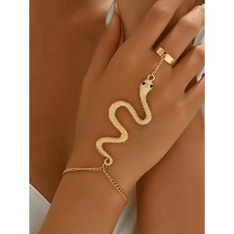 Female Snake Design Finger Ring Bracelet - Elegant, Modern Fashion Bag Charm, Sports & Outdoor Protective Accessory for Party Wear (Birthday Gift Option), Stylish Accessories, Casual Chic, Daily, Bangle, One-Size