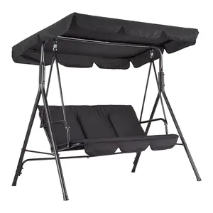 Heavy-Duty Steel Frame Outdoor Swing Chair – 3-Seat Patio Glider with Adjustable Canopy, Breathable Cushioned Bench, Armrests, 600lbs Capacity, for Porch, Garden, Backyard, or Poolside