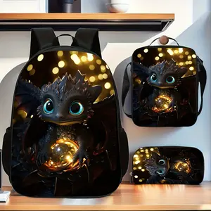 Cool Dragon-Themed 3-Piece Backpack Set| Large Capacity Cartoon Shoulder Bag + Crossbody Bag + Pencil Case| Adjustable Shoulder Straps + Zipper Closure| Lightweight and Durable, Essential for Daily Commuting, Top Choice for Christmas and Birthday Gifts