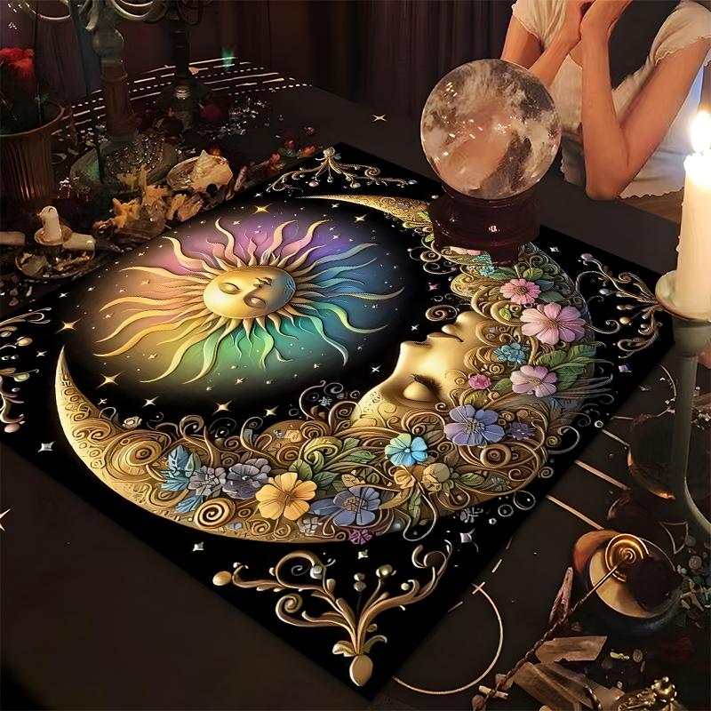 Mandala Sun & Moon Pattern Tarot Tablecloth, Tarot Card Witchcraft Astrology Divination Board Tablecloth, Gift Packaging Supplies for Party Decor, Halloween