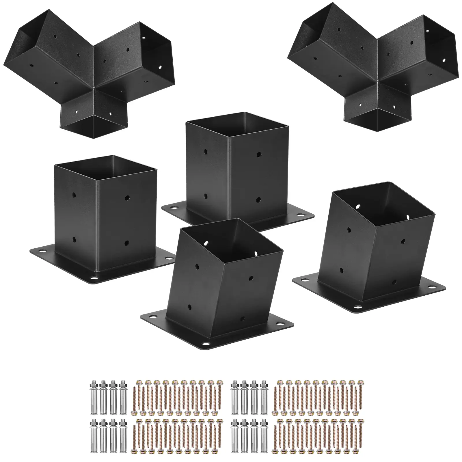 Pergola Kit, 4x4 Inch 3-Way Slanted Brackets for 3.5x3.5 Inch Wood Beams in Actual Size, 2-Pack Pergola Brackets with 2 Post Bases and 2 Wall Mount Bases, for Outdoor Pergolas, Gazebos, Sheds