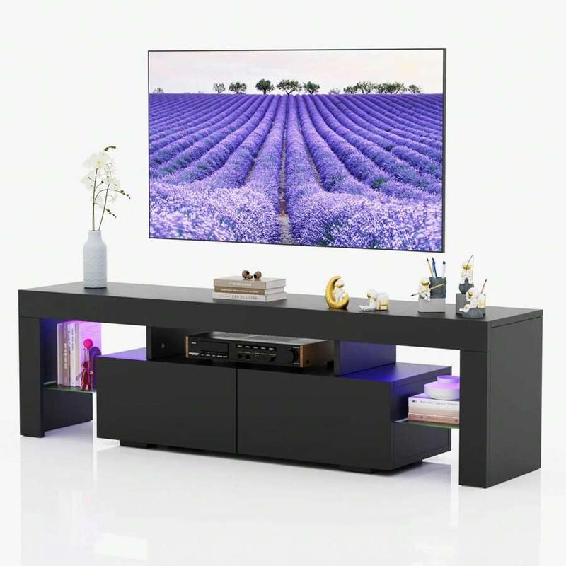 Furniwell TV Stand For TV Up To 70",Entertainment Center With LED Lights