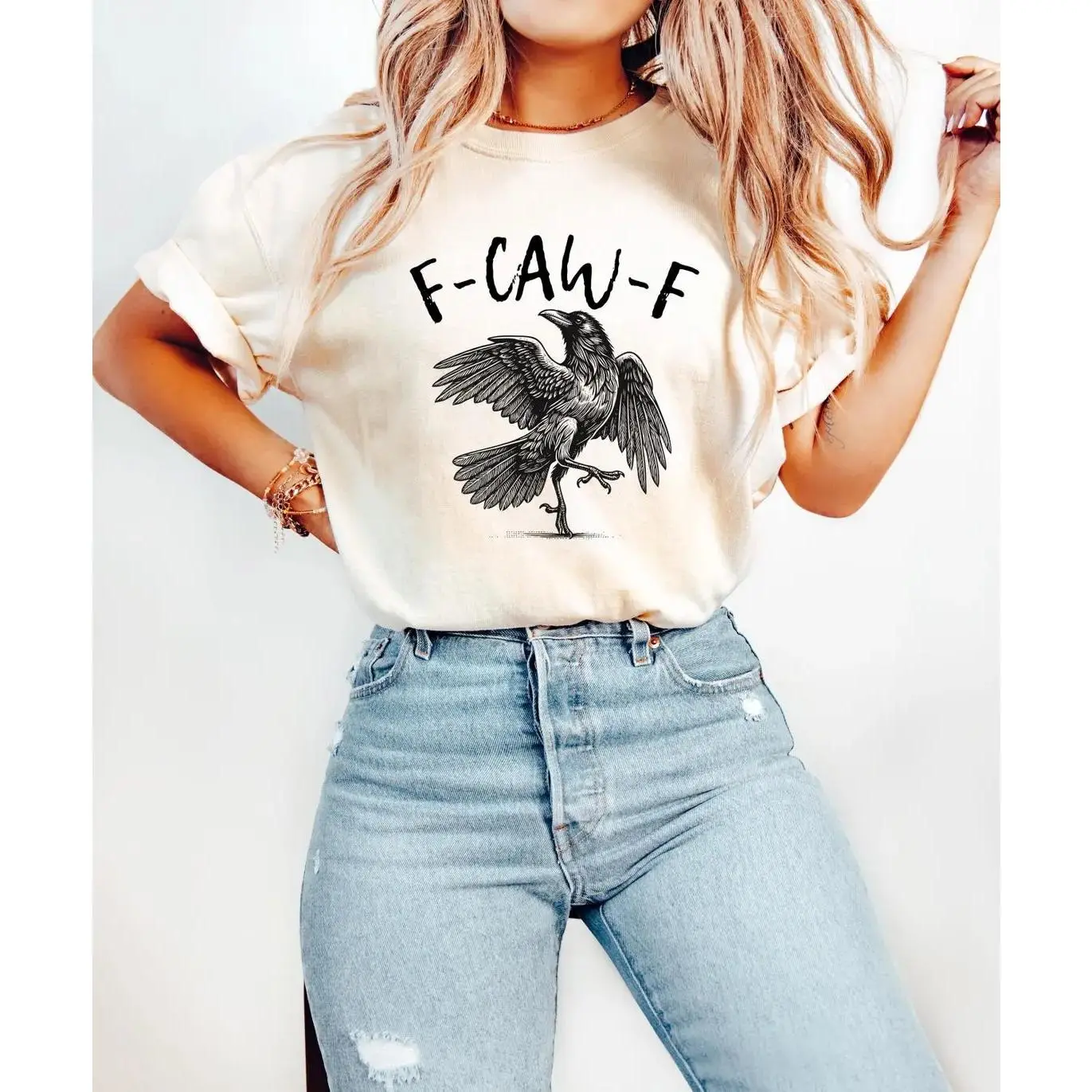 F-Caw-F Raven Graphic T Shirt Women |   Funny Crow Bird Tee |   Cute Animal Print Shirt |   Vintage Gothic Oversized Summer Top