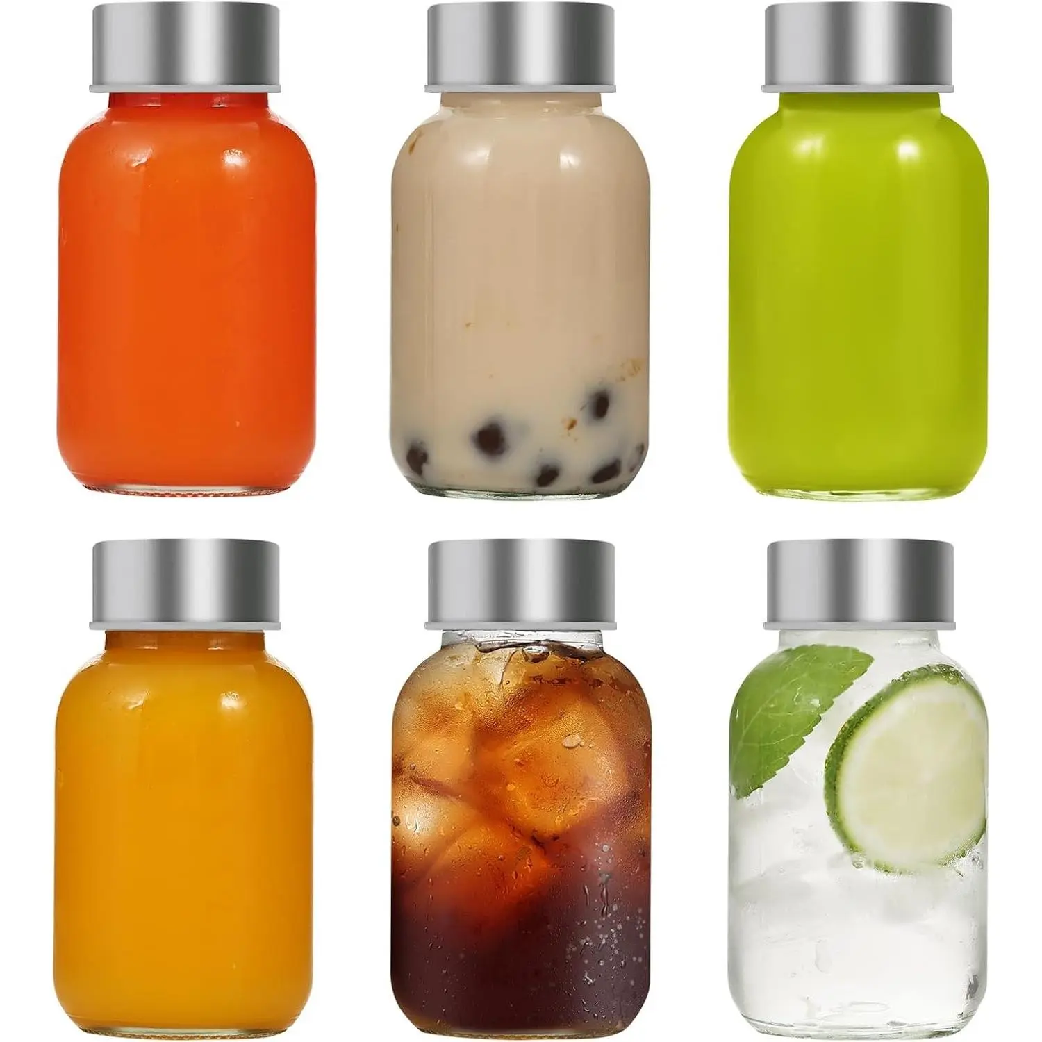 Glass Juice Bottles with Lids 5oz,Reusable 100% Leakproof Glass for Juicing,Ginger Shot,Wellness Shot,Water,Kombucha,Milk,Milkshake,Coffee 6 Pack,Dishwasher Safe
