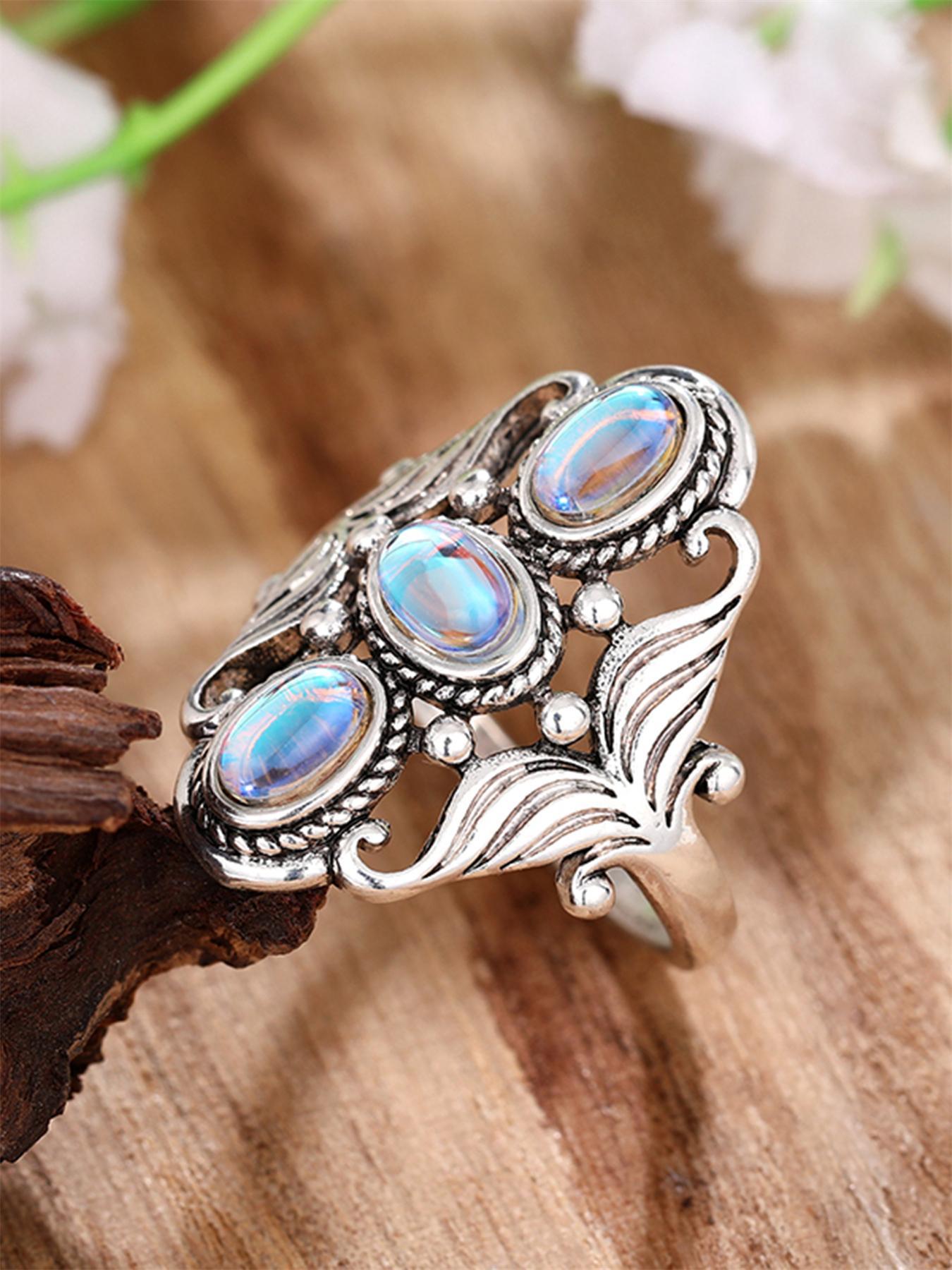 Vintage Artificial Crystal Decor Hollow Out Design Promise Ring, Elegant Fashion Accessories For Women, Wedding Engagement Bridal Jewelry Gift, Heirloom Ring, Unique Rings