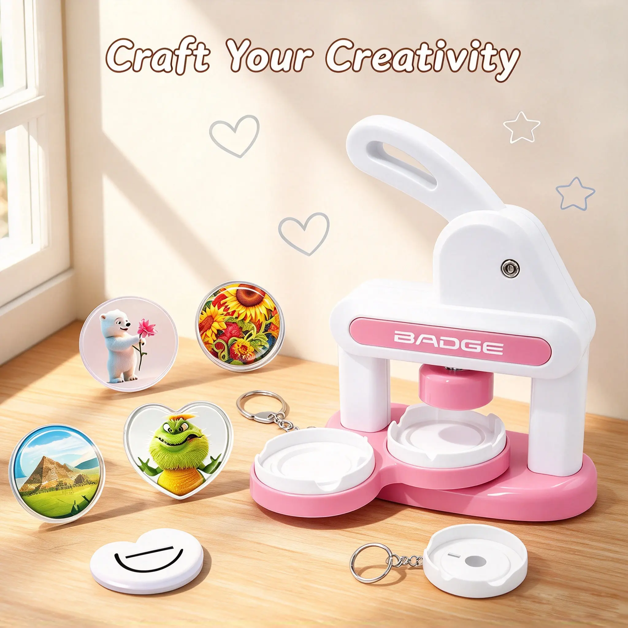 DIY Cartoon Badge Maker, Create Refrigerator Magnets, Keychains, Heart Pins, Abs Stamp Machine, DIY Craft Tool, Christmas Gift, Birthday Gift
