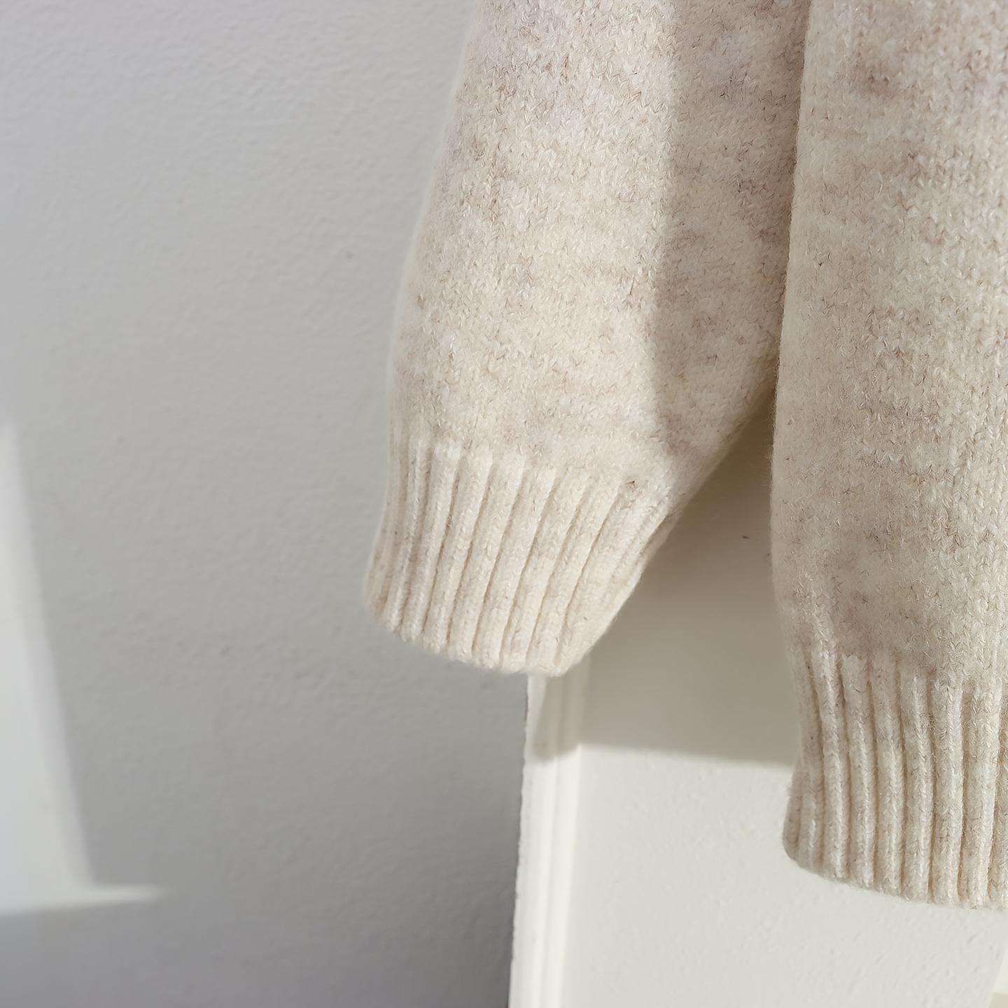 Girls' Cozy Knit Sweater - Long Sleeve Crew Neck, Geometric Pattern, Button Detail, Casual Pullover for Fall/Winter, Light Gray, Perfect for Casual Attire, Sweater Dress for Girls(Gift)11