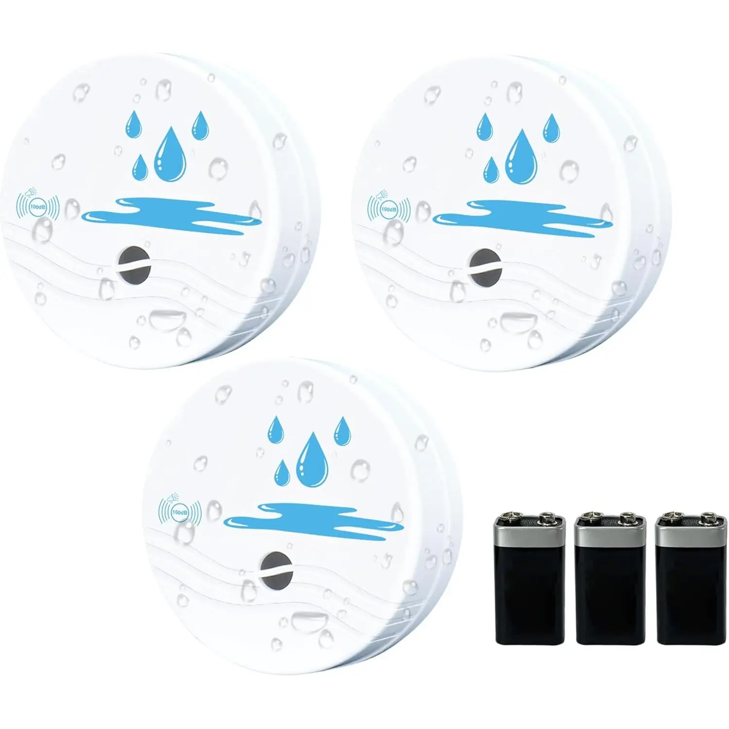 3 Pack Water Leak Detectors for Home, 100dB Waterproof Water Sensor Alarm for Basements, Bathrooms, Laundries, Sinks, and Windows (Battery Included)