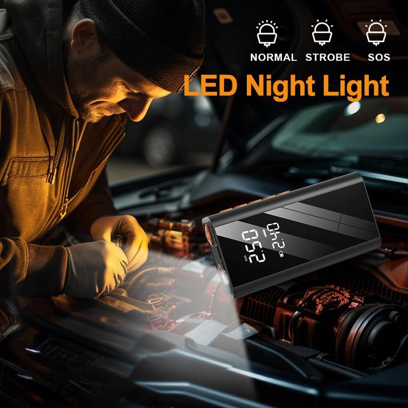 Wireless Air Pump with LED Lighting, 1 Set 12V 4-in-1 Portable Vehicle Battery Jump Starter, Emergency SOS Light, Digital Display, Smart Clip, Tire Pressure Monitor, Autos, Vehicle, Automotive Tire Inflator, Cordless Tire Inflator