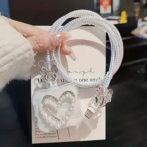 3D‑butterfly cable‑protector set prevents charging‑cord fraying, with a cord winder organizer. Fits 18W‑20W charging adapters for iPhone 13‑16 Pro‑Max. Ornamental cable sleeve, sweet gift accessory; wall charger is not included