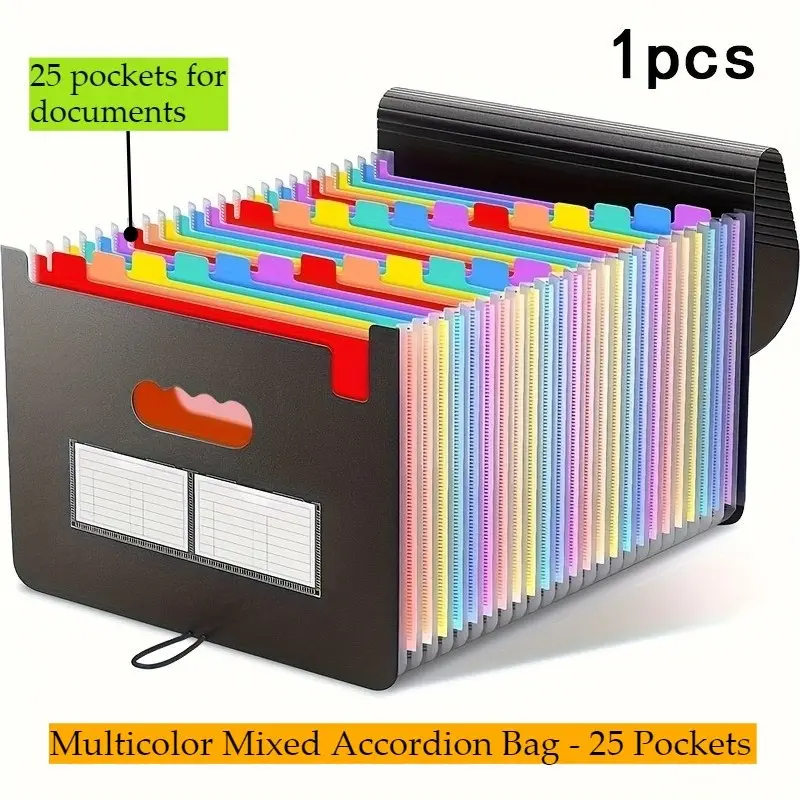 25-Compartment Folder, Expandable Plastic File Box, A4/letter Size Organizer, Durable Multi-Purpose Folder for Office, School, Home Use