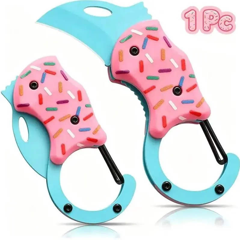 Folding Pocket Knife with a Cute Donut Design - Mini EDC Utility Box Cutter and Keychain Tool, Portable Gift for Women & Men, Knives, Pocket Knives