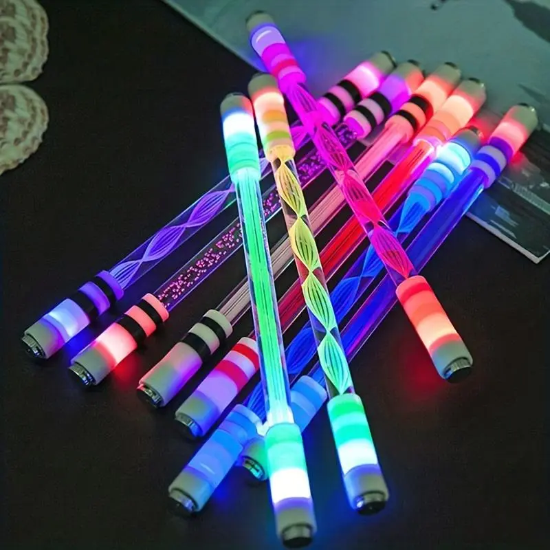 Random Color Glowing LED Spinning Pen, 1/2/3/4 Counts Rolling Stress Relieving Toy, Fidget Gadget, Stress Relief Gadgets, Stress Reliever, Pocket-sized Gift for Halloween Thanksgiving (no Writing Function)