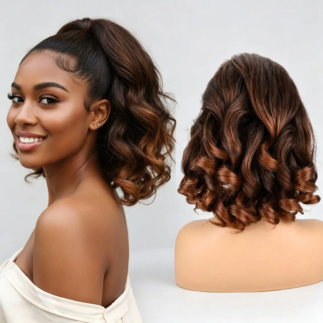 Drawstring Ponytail Wig, Voluminous Short Roman Curl Ponytail Extension, Easy-To-Wear Wavy Ponytail for Women, Adjustable Drawstring Ponytail, Soft Curly Ponytails