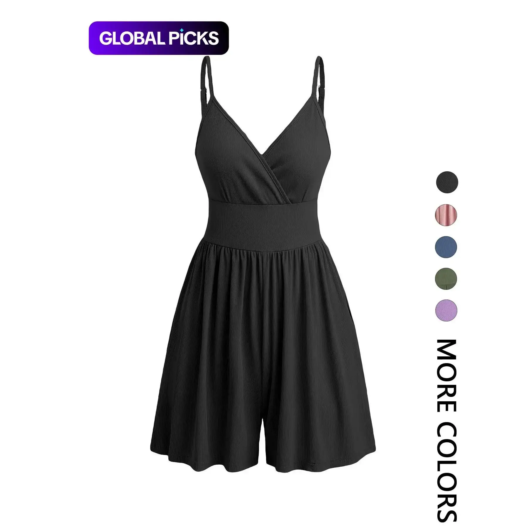 Women's Knitted Plain Backless Wrap Fitted Cami Romper, Casual Chic Adjustable Spaghetti Strap Wide Leg Summer Outfits , Ladies Clothes for Daily Wear, Jumpsuit, Basic, One Piece, Versatile, Comfort, Style