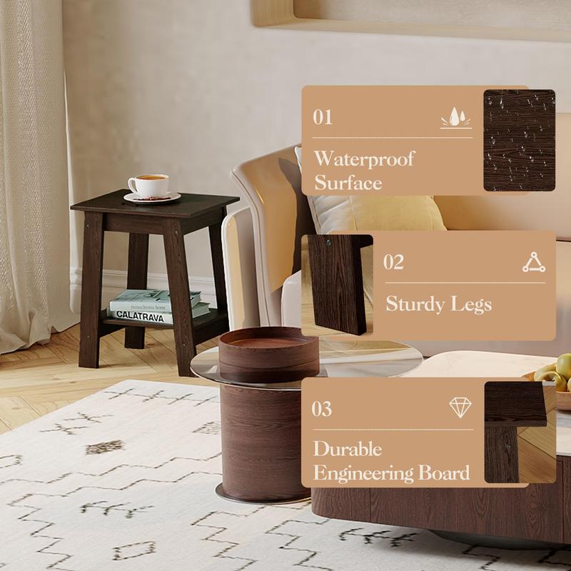 Farmhouse Rustic End Table with Storage Shelf, 2-Tier Narrow Accent Table for Living Room & Bedroom