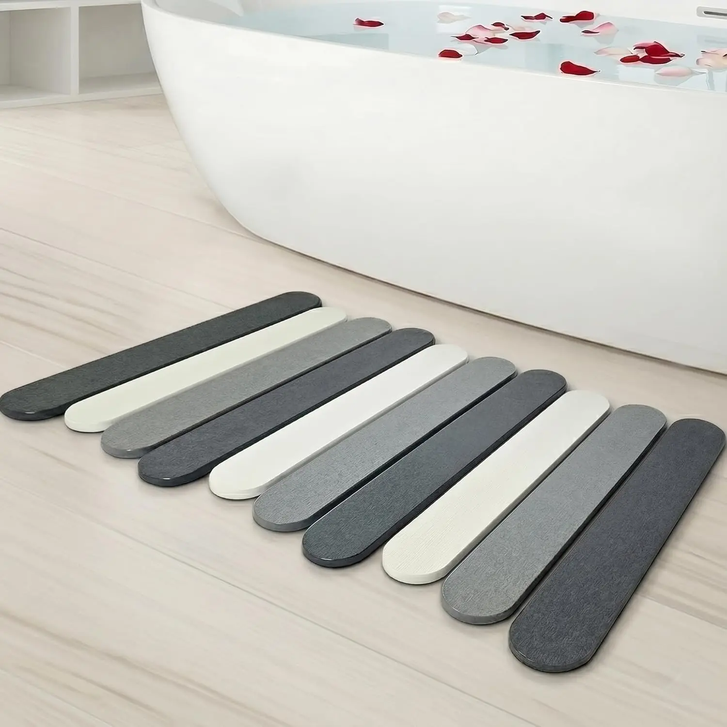 Foldable Stone Bath Mats for, Absorbent Diatomaceous Earth Bath Mats, Quick Drying Non Slip Mat, 23.6 x 15.5 Inch Folding Grey Bath Stone Mat, Easy and Compact.