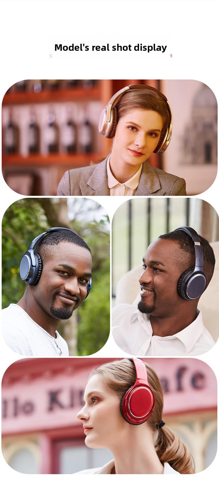 Retro over-ear Bluetooth headphones with card slot, foldable, wireless noise-cancelling music headset