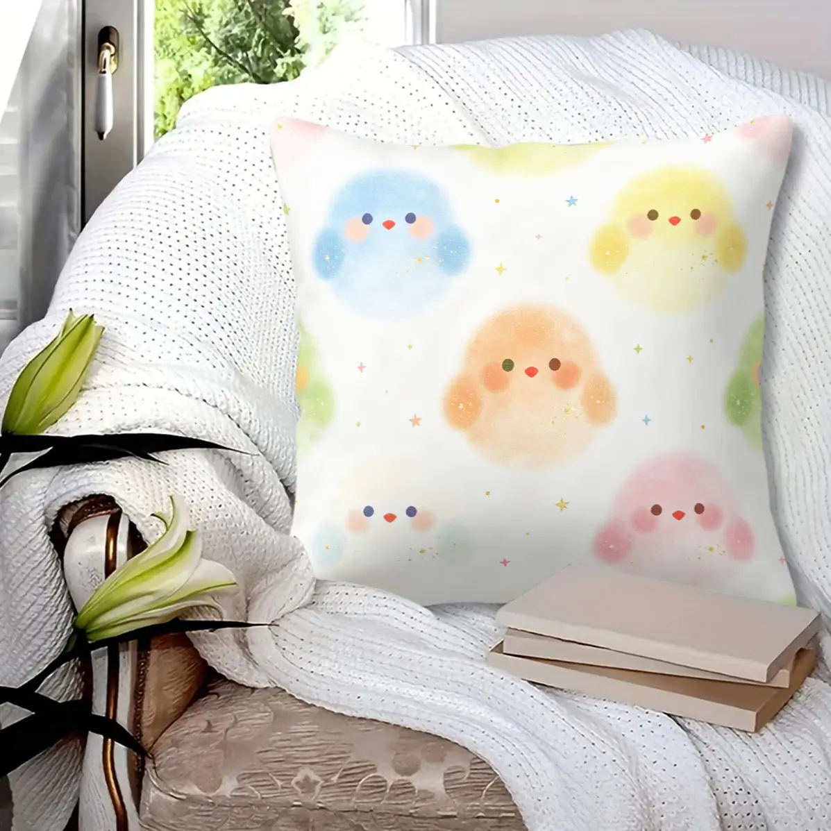 45x45cm 1Pcs Macaron Glitter Animal All Over Print Throw Pillow, Trendy Print Machine Washable, Skin-Friendly Soft Fabric, Home Decor For Living Room Bedroom, Lovely Festival Gift (Pillow Insert Included)