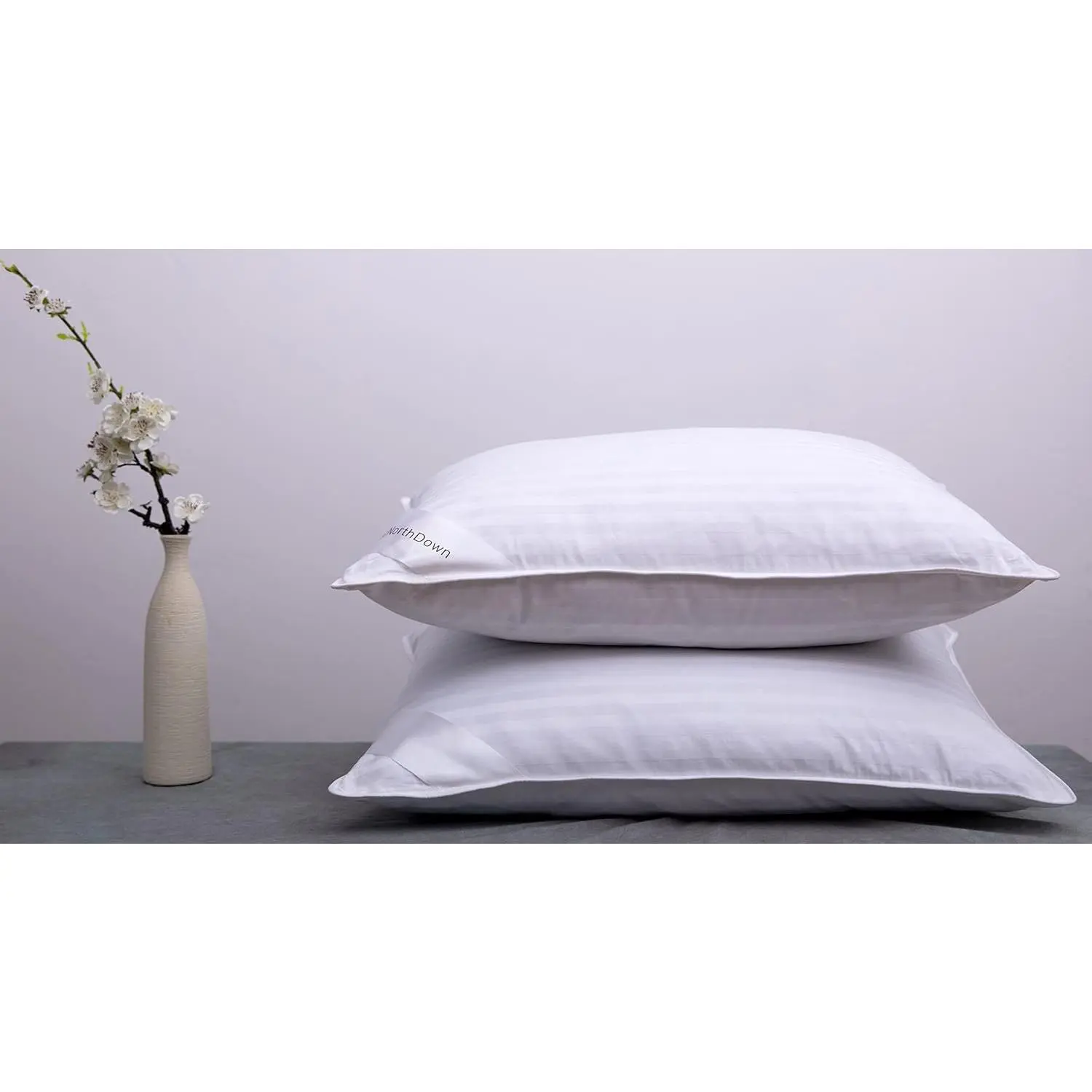 Goose Down  Bed Pillows for Sleeping Hotel Collection  Pair Pillows Stripe White  Set of 2 Pillows