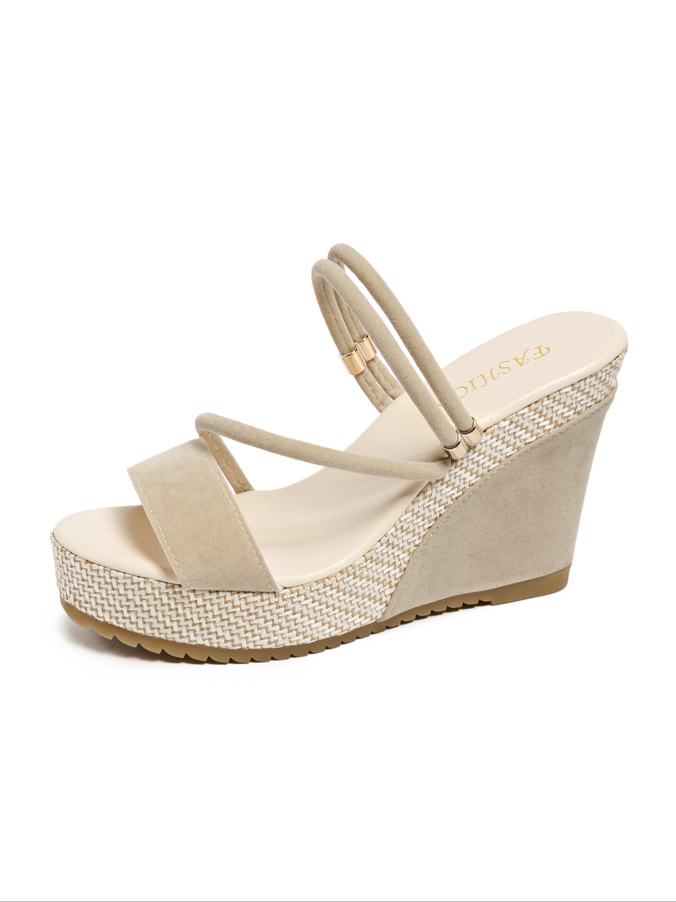 Women's Fashionable Solid Color Wedge Sandals, Casual Comfortable Breathable Sandals for Daily Wear, Lightweight Wedge Heels for Women & Girls