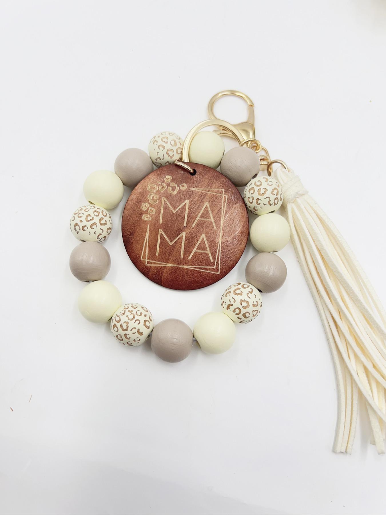 Unisex Colorblock Beaded & Tassel Decor Keychain, Boho Style Wristlet Keychain for Women & Men, Cute Accessories for Birthday Gift, Beaded Wristlet Keychain