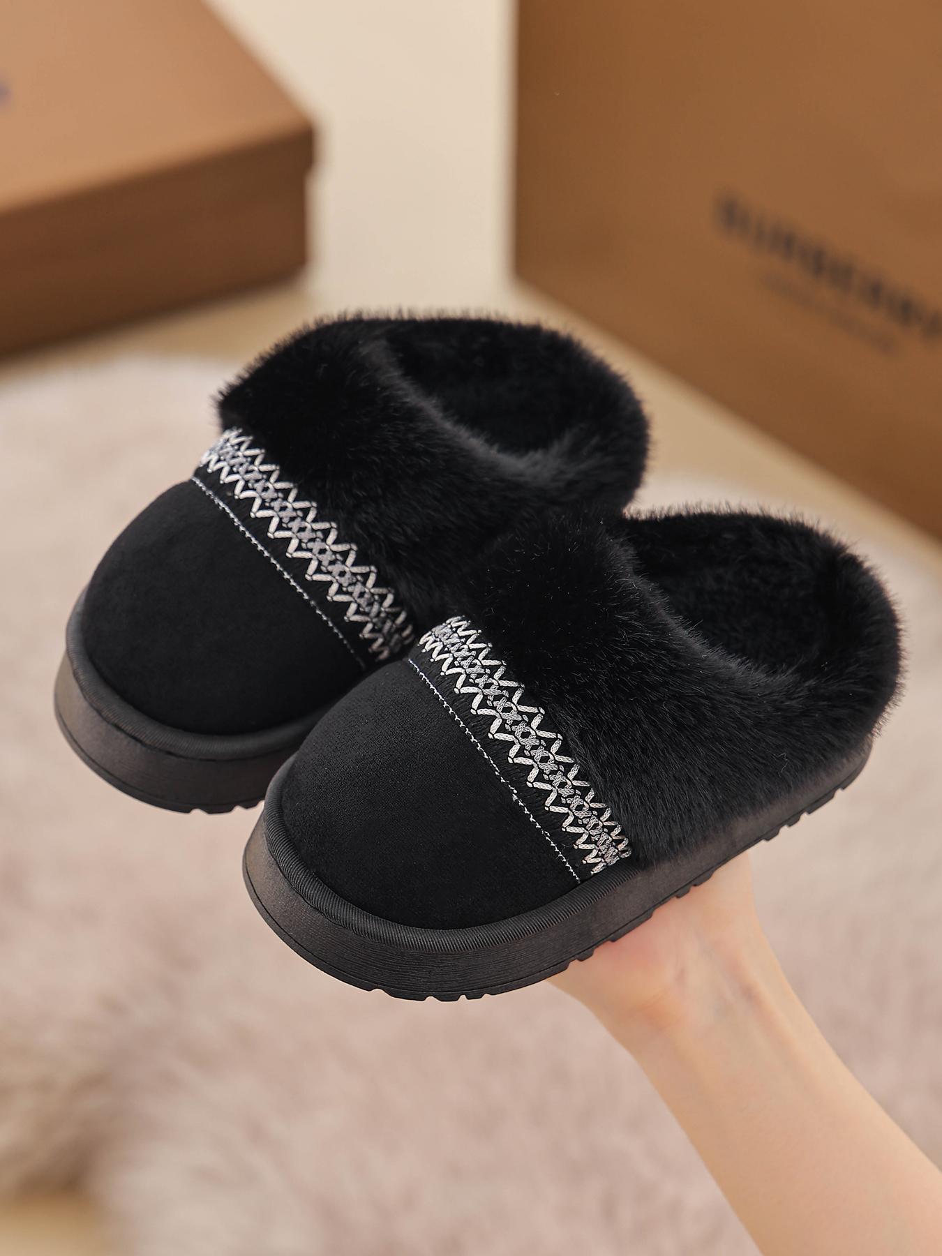NewNewFabric Slippers for Autumn Winter, Indoor Home Anti-Slip Warm Plush Shoes, Unisex Kids Thick Casual Footwear
