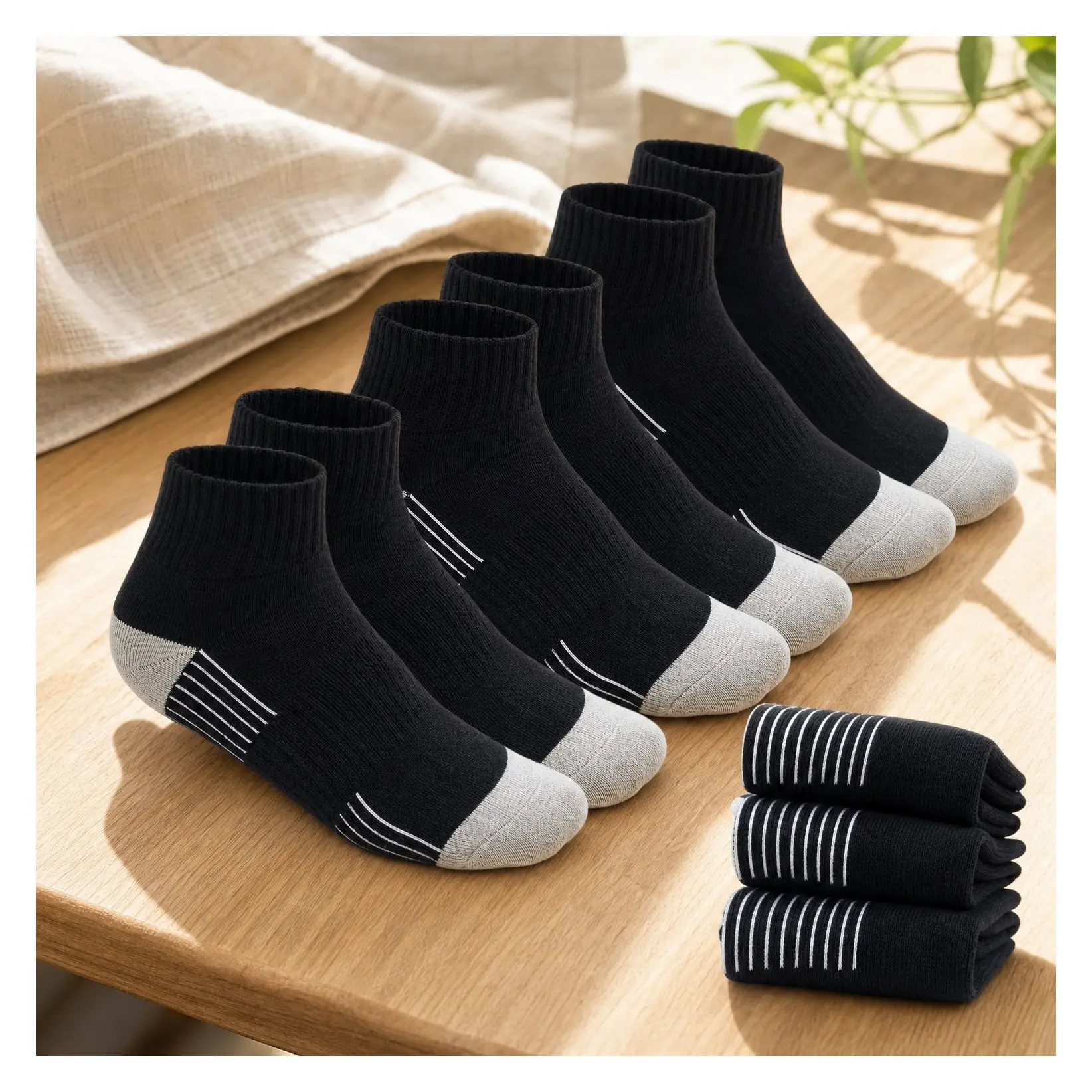 Men's Premium Bamboo Rayon Quarter Crew Socks - Moisture Wicking, Odor Control, Cushioned Sole, Breathable Work SocksGift