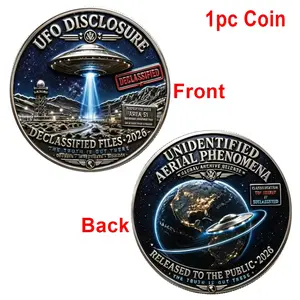 Ufo Decryption Theme Coin, Area 51 Alien Flying Saucer Collectible, Mystery Medal, Sci-Fi Fan Collection, Party Souvenir