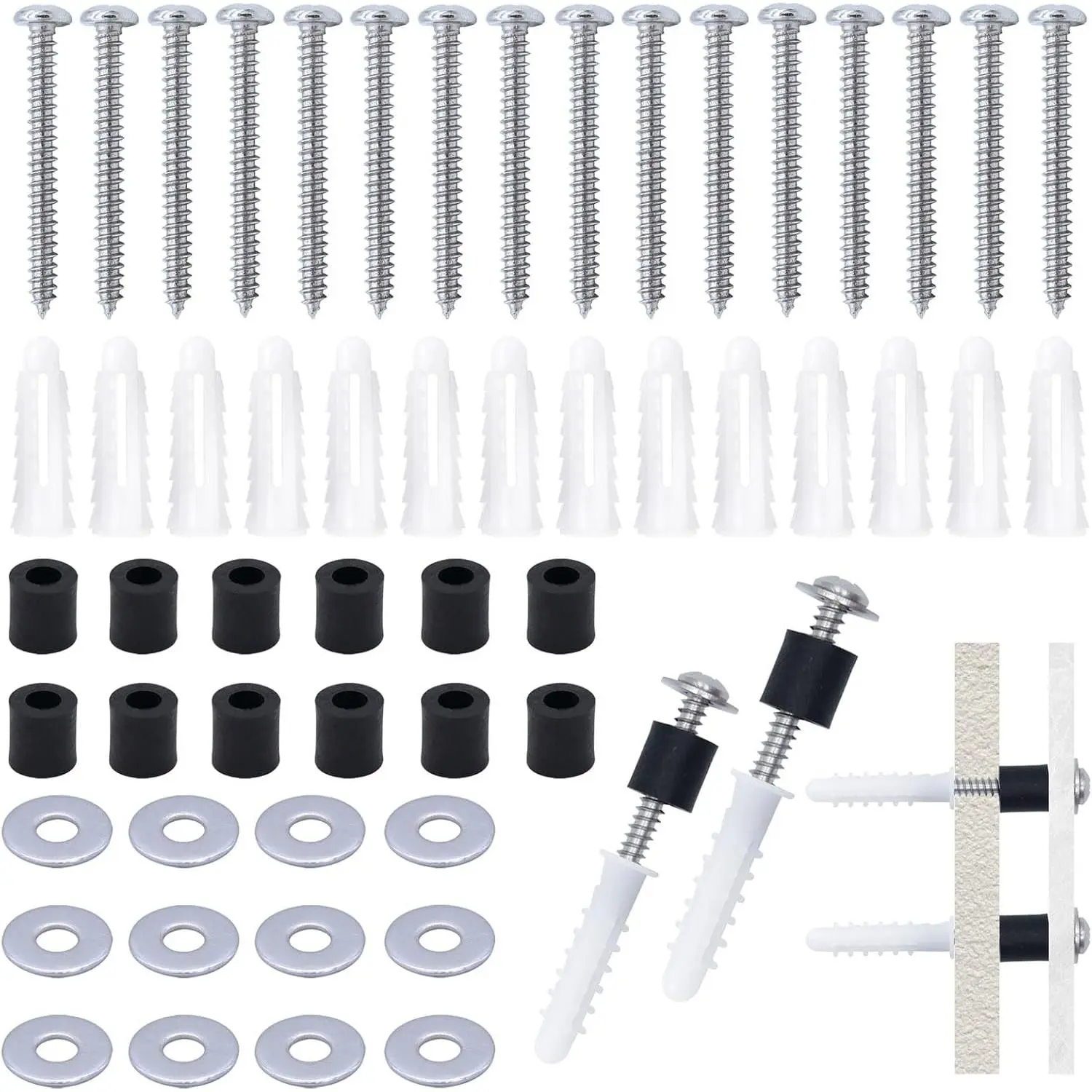 120 count Pegboard Mounting Kit Wall Peg Boards Installation Accessories Pegboard Spacer Kit Includes Screws, Anchors, Spacers and Washers for 1/4-Inch Pegboard (30 Sets)