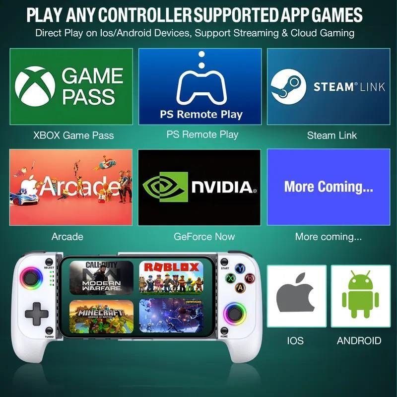 Mobile Gaming Controller for Iphone/Android(100-175mm), Wireless Gaming Phone Controller with Phone Case Support, Hall Effect Joystick, Turbo - Low Latency Bluetooth Controller ipad games steam