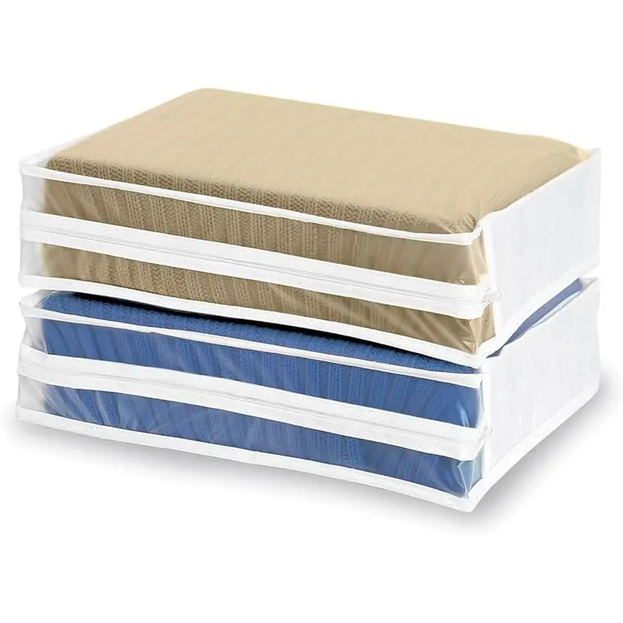 2-Piece Garment Storage Sweater Bags - White, Rectangular, Folds Flat, Zippered Home Organizer Set