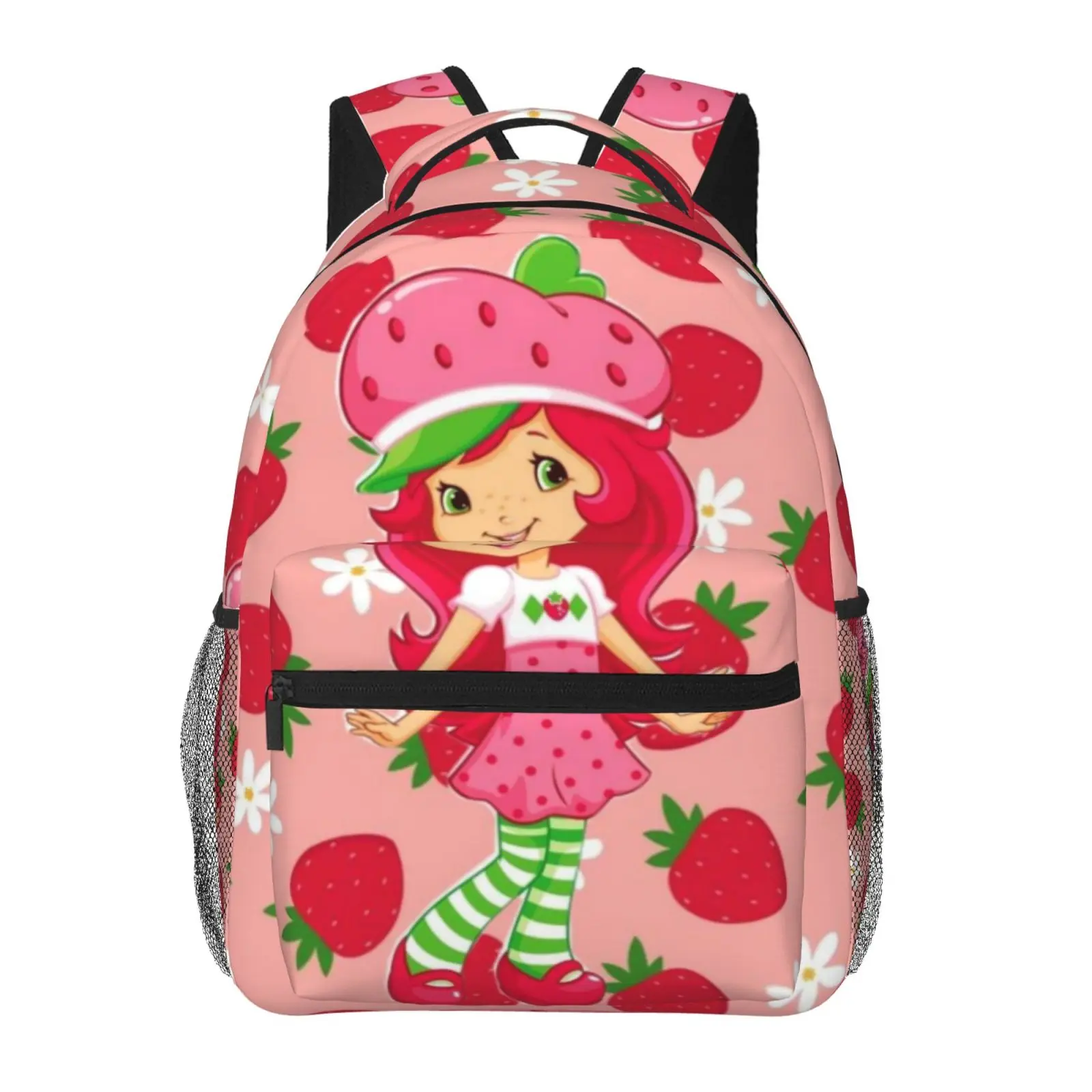 Large Capacity Cartoon  Strawberry Shortcake4 Backpack, Anime Student School bag, boys girls Breathable Adjustable Shoulder Straps School Daypack, Durable Lightweight Book Bag for Daily School Travel Camping Office