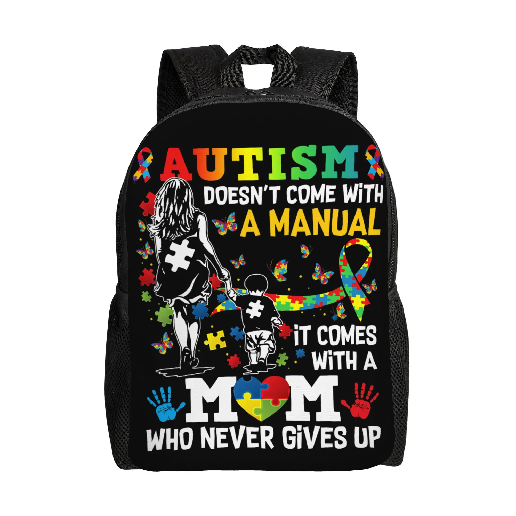 Awareness Art Polyester Day Pack, Retro Waterproof Backpack for Adults & Teens, Lightweight Bag for School/Travel with Adjustable Straps, Zipper