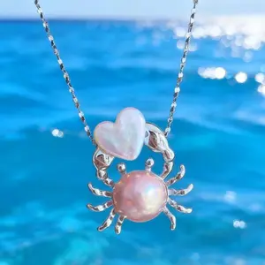 2026 New Cute Crab & Heart Pearl Pendant Bag Charm, Hypoallergenic Jewelry, Gift for Zodiac Beach Lovers #summervibes