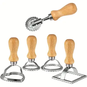 Set of 5 Ravioli Stamps, Wooden Handle Ravioli Cutter for Making Ravioli, Pasta, Dumplings, Lasagna, Pierogi, And Dough Pressing