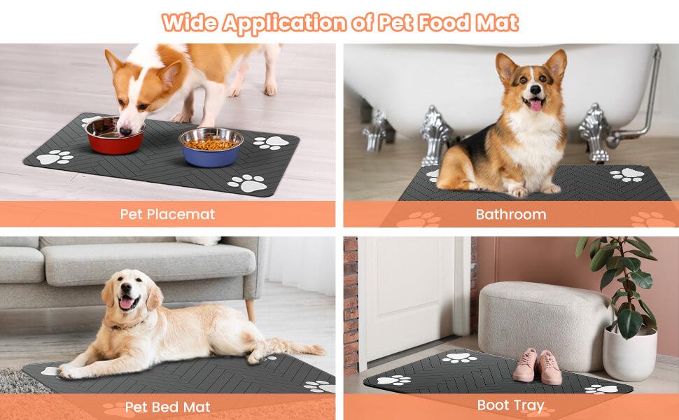 Pet Feeding Mat-Absorbent Pet Placemat for Food and Water Bowl, with Waterproof Rubber Backing, Quick Dry Water Dispenser Mat for Dog and Cat (20"x12", Striped Dark Gray)
