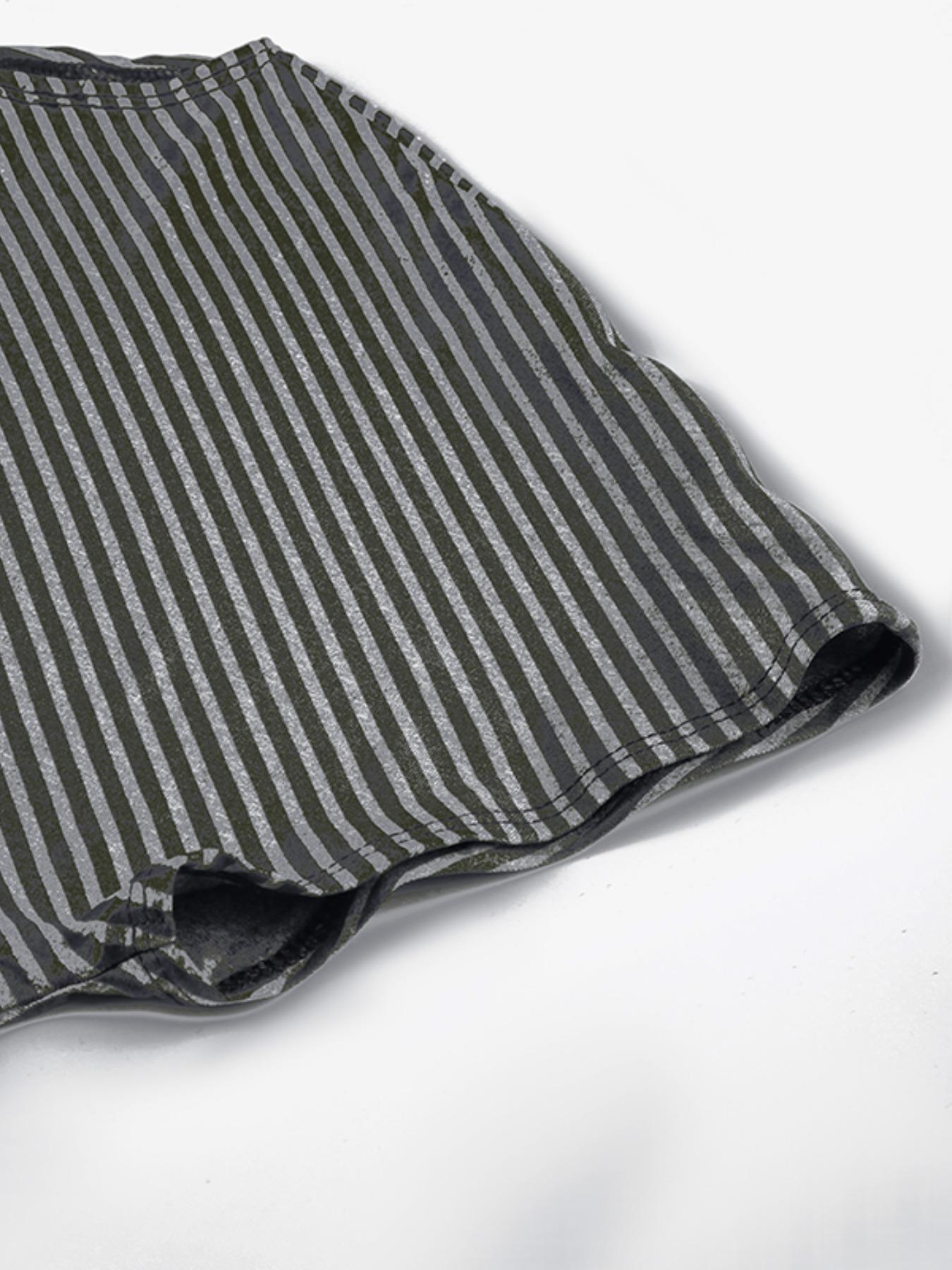 Women's Striped Print Asymmetrical Neck Tee, Casual Short Sleeve T-shirt for Summer, Fashion Women's Top for Daily Wear