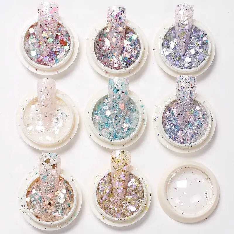 8 Colors Mermaid Nail Glitter Flakes Aurora Opal Powder Sequins Irregular Sparkling Laser  Blue Green Pink Purple Mirror Rubbing Chrome Dust Holographic Sparkly Gel Nail Supplies Nails Charms Decorations