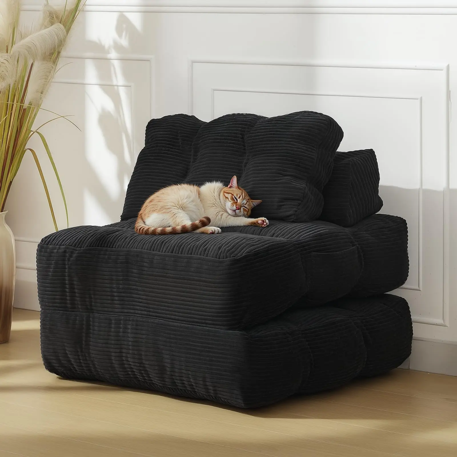 GARVEE Portable Foldable Sofa Bed with Pillow and Backrest, Comfortable Convertible Armchair for Living Room or Bedroom, Simple and Space-Saving Design