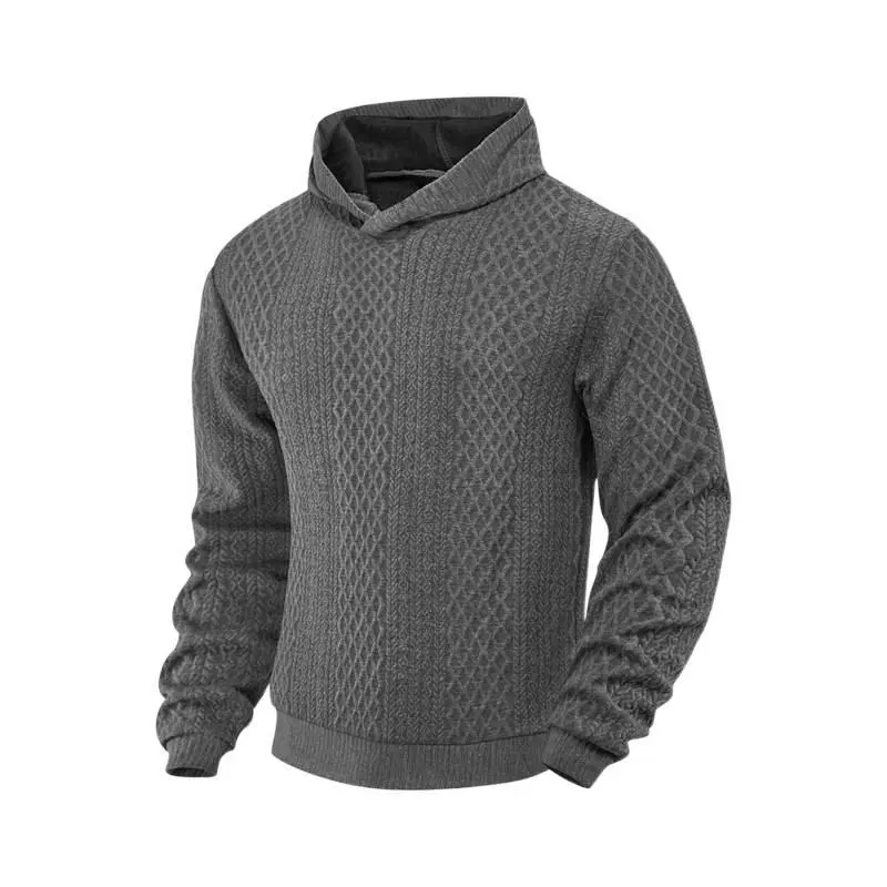 Men'S Solid Color Jacquard Fabric Pullover Hoodie Relaxed Fit Long Sleeve Youth Casual Top Spring